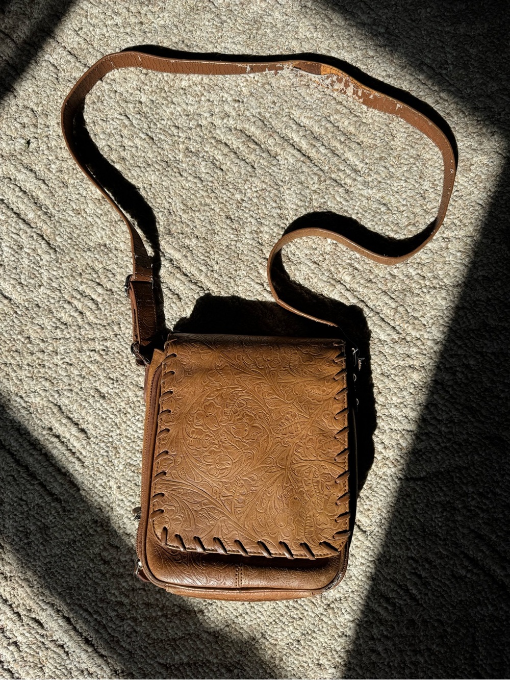 Brown Leather Crossbody Bag with Flaws